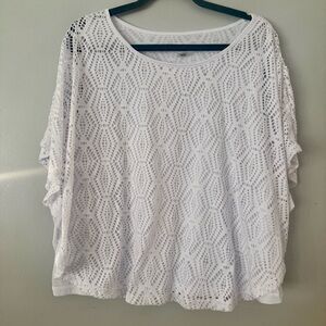 EUC TanJay Petite Sized Layered Lagenlook White Geometric Lace Blouse